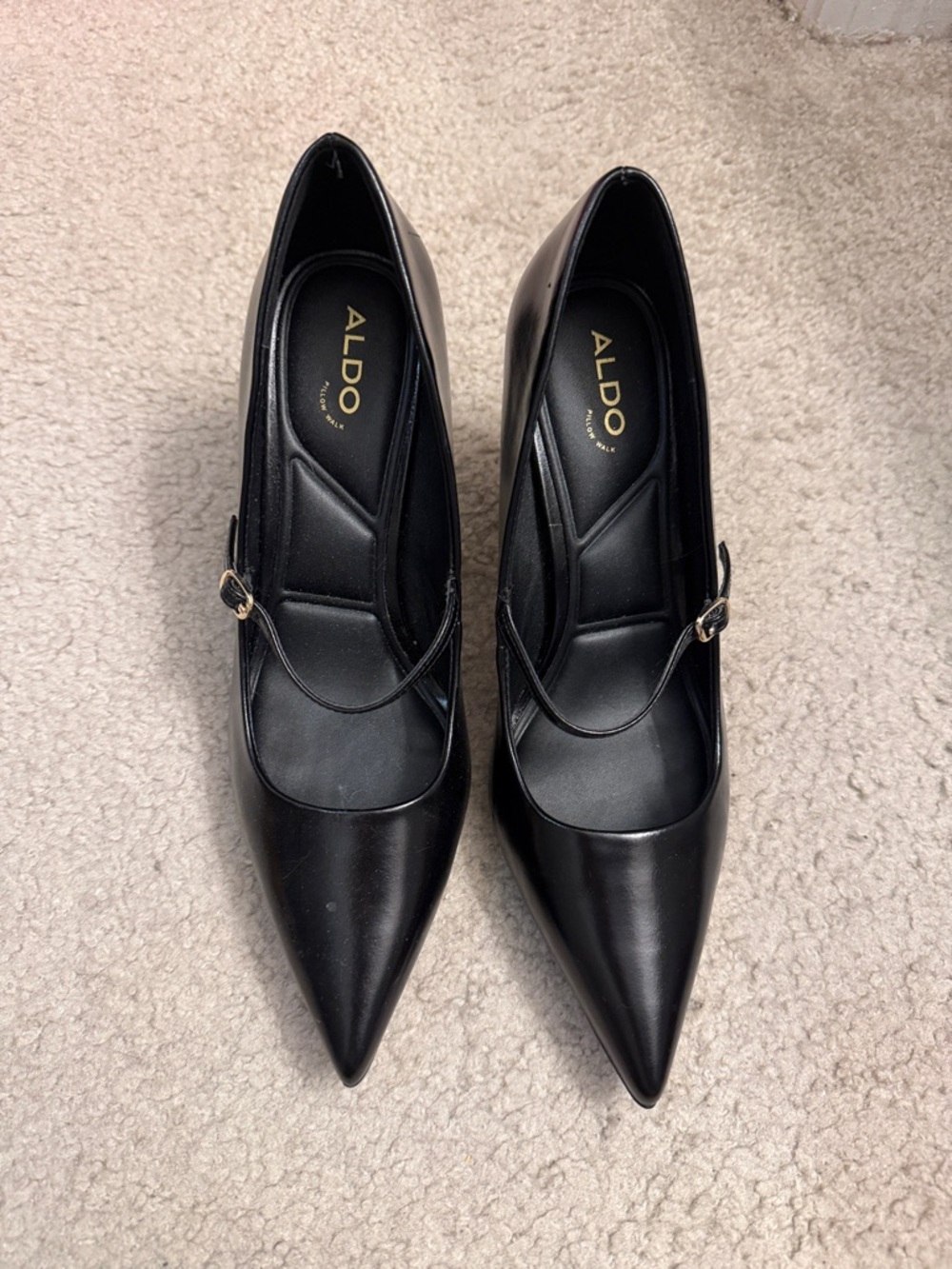 ALDO Black Pointed Mary Jane Pumps with Buckle Strap